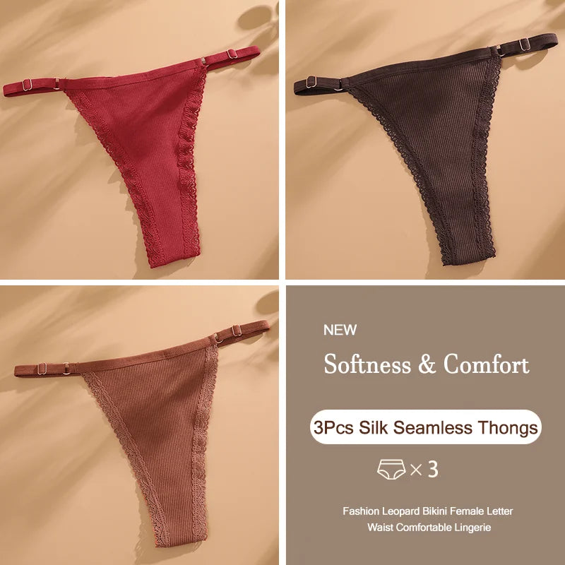 3-Piece Cotton G-String Thong Set for Women