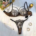 Classic Leopard Print Floral Lace Lingerie Set Underwire Bra With Matching Thong Women Sexy Intimates ZA825120