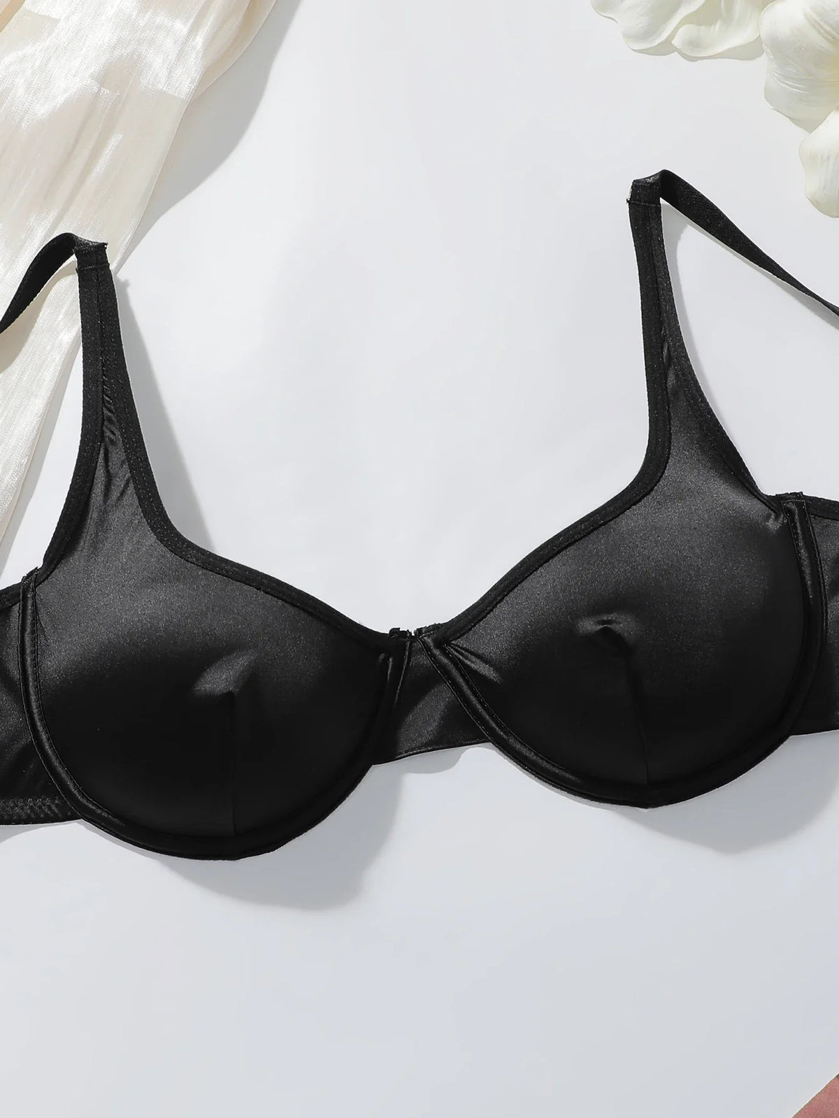 2pcs Luxury Satin Lingerie Set for Women 3/4 Cup High Gloss Silk-like Bra Panty Set Sexy Black Brassiere Underwear MR2938