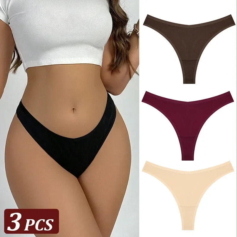 3-Piece Seamless Thong Panty Set – Soft Cotton Women's Underwear