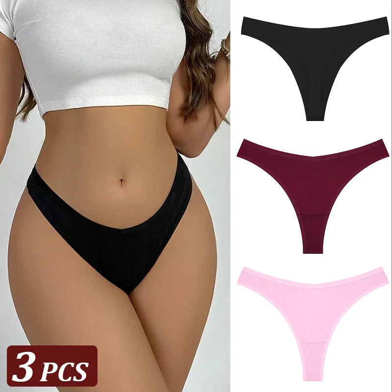 3-Piece Seamless Thong Panty Set – Soft Cotton Women's Underwear