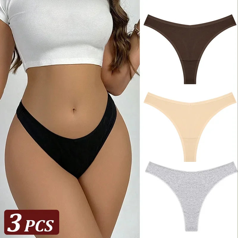 3-Piece Seamless Thong Panty Set – Soft Cotton Women's Underwear
