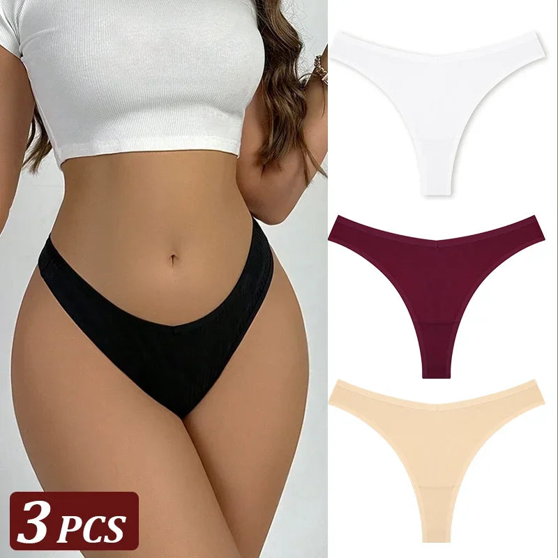3-Piece Seamless Thong Panty Set – Soft Cotton Women's Underwear