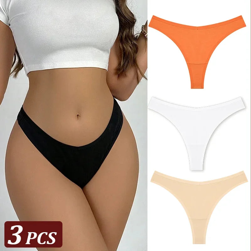 3-Piece Seamless Thong Panty Set – Soft Cotton Women's Underwear