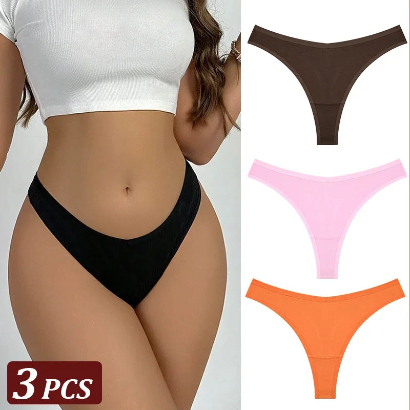 3-Piece Seamless Thong Panty Set – Soft Cotton Women's Underwear
