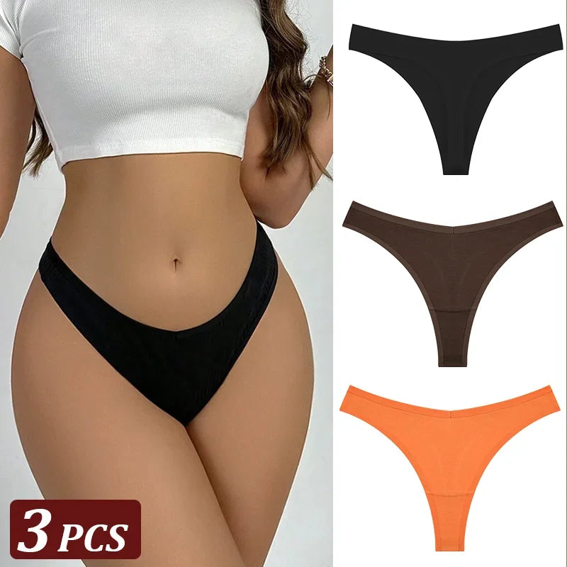 3-Piece Seamless Thong Panty Set – Soft Cotton Women's Underwear