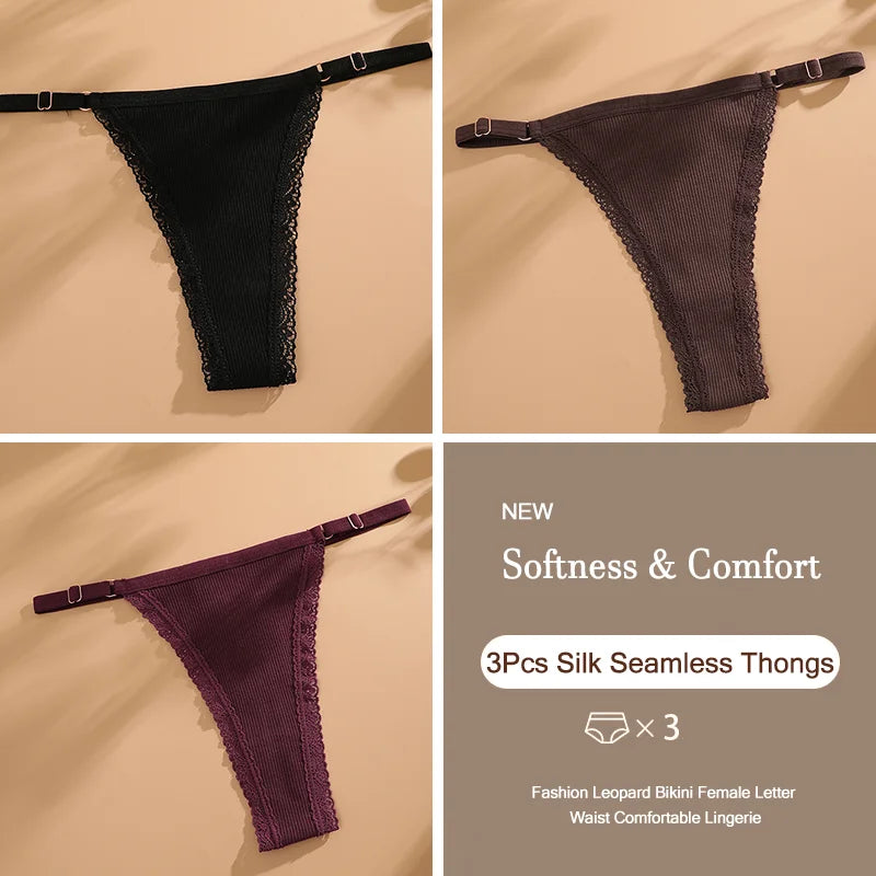 3-Piece Cotton G-String Thong Set for Women