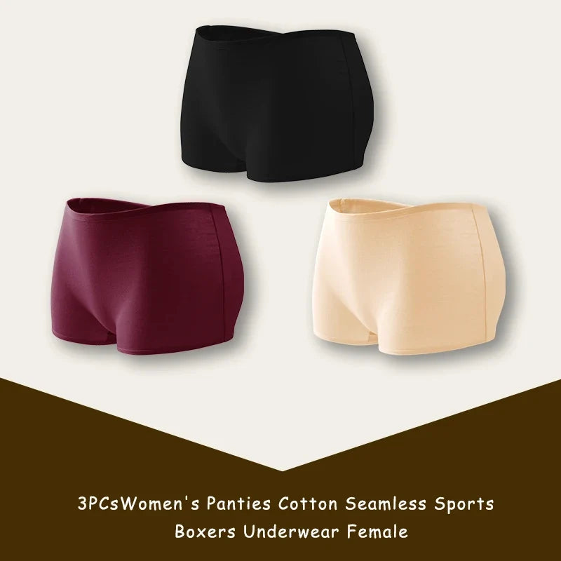 3PCS/SET Women Panties Cotton Seamless Sports Boxers Underwear Female Solid Color Briefs Cozy Lingerie Intimate Underpants XS-XL