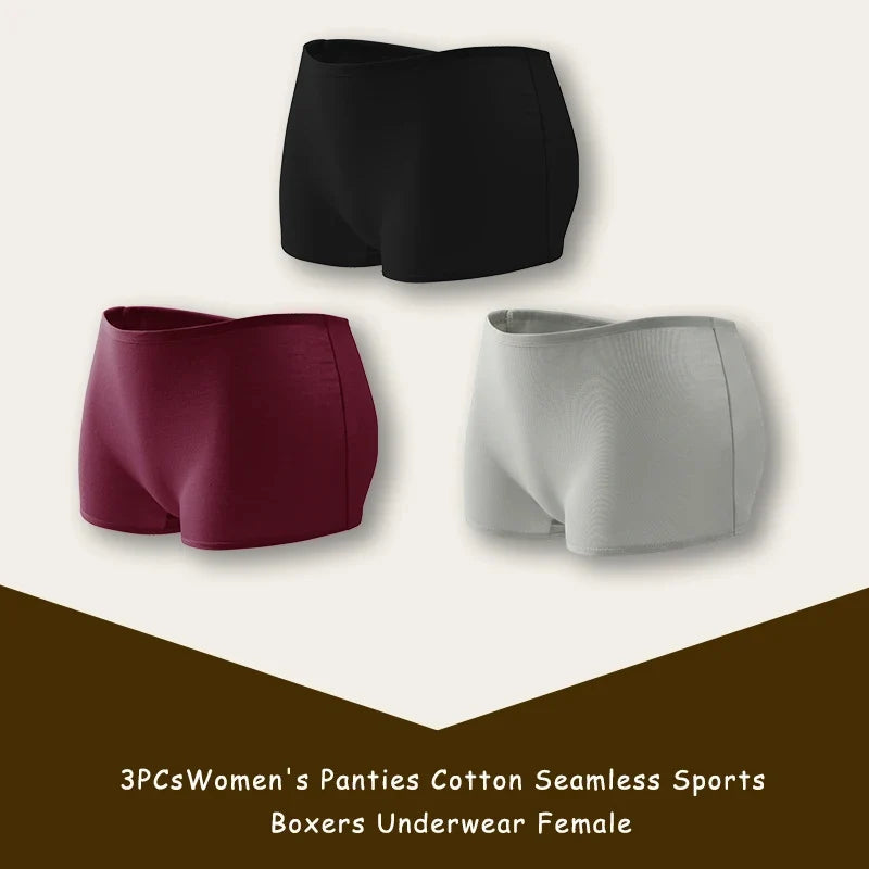 3PCS/SET Women Panties Cotton Seamless Sports Boxers Underwear Female Solid Color Briefs Cozy Lingerie Intimate Underpants XS-XL