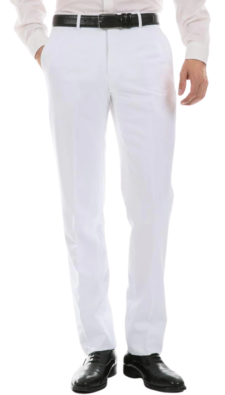 Ferrecci Men's Archer White Slim Fit Flat-Front Dress Pants
