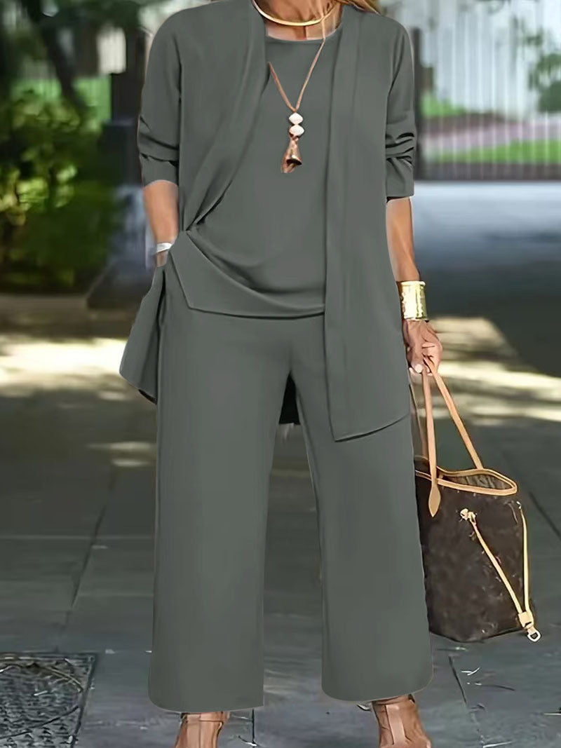 Women's 3-Piece Casual Set: Cardigan, Tank Top & Wide-Leg Pants