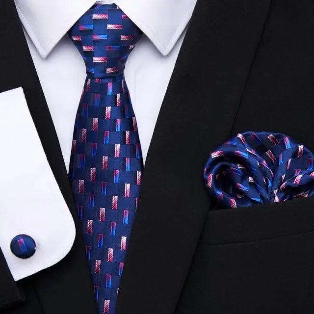 Business Men Silk Necktie Cufflinks Set Luxury Design Necktie With Handkerchief Necktie For Casual And Daily Wear Classic Men Flower Ties Wedding Handkerchief Cufflinks Set