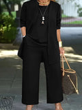 Women's 3-Piece Casual Set: Cardigan, Tank Top & Wide-Leg Pants
