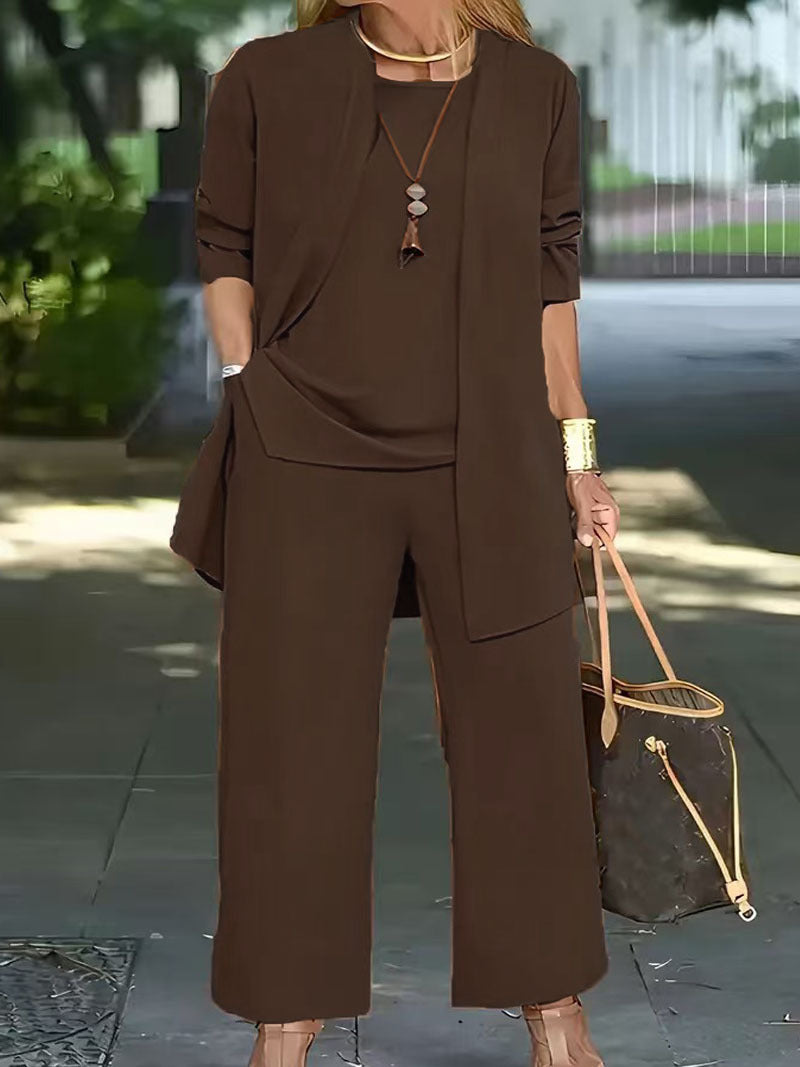 Women's 3-Piece Casual Set: Cardigan, Tank Top & Wide-Leg Pants