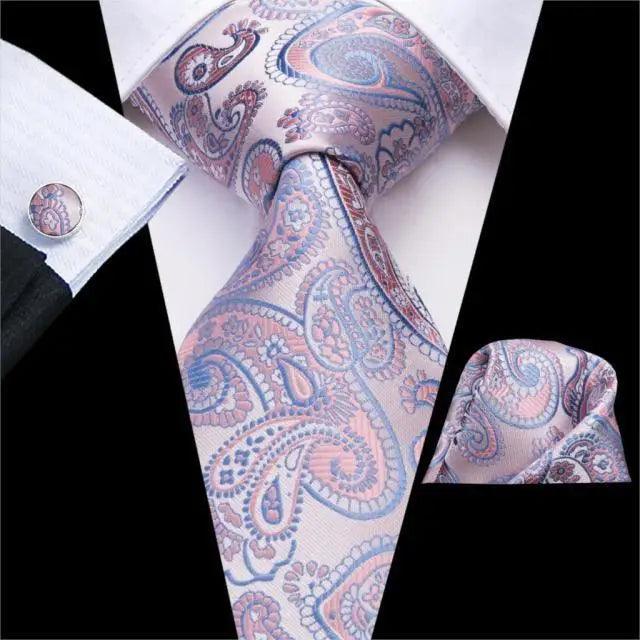 Elegant Pink Silk  Necktie Pocket Square Cufflinks Set Elegant Men's Fashion Wedding Ties For Men And Daily Wear Ties