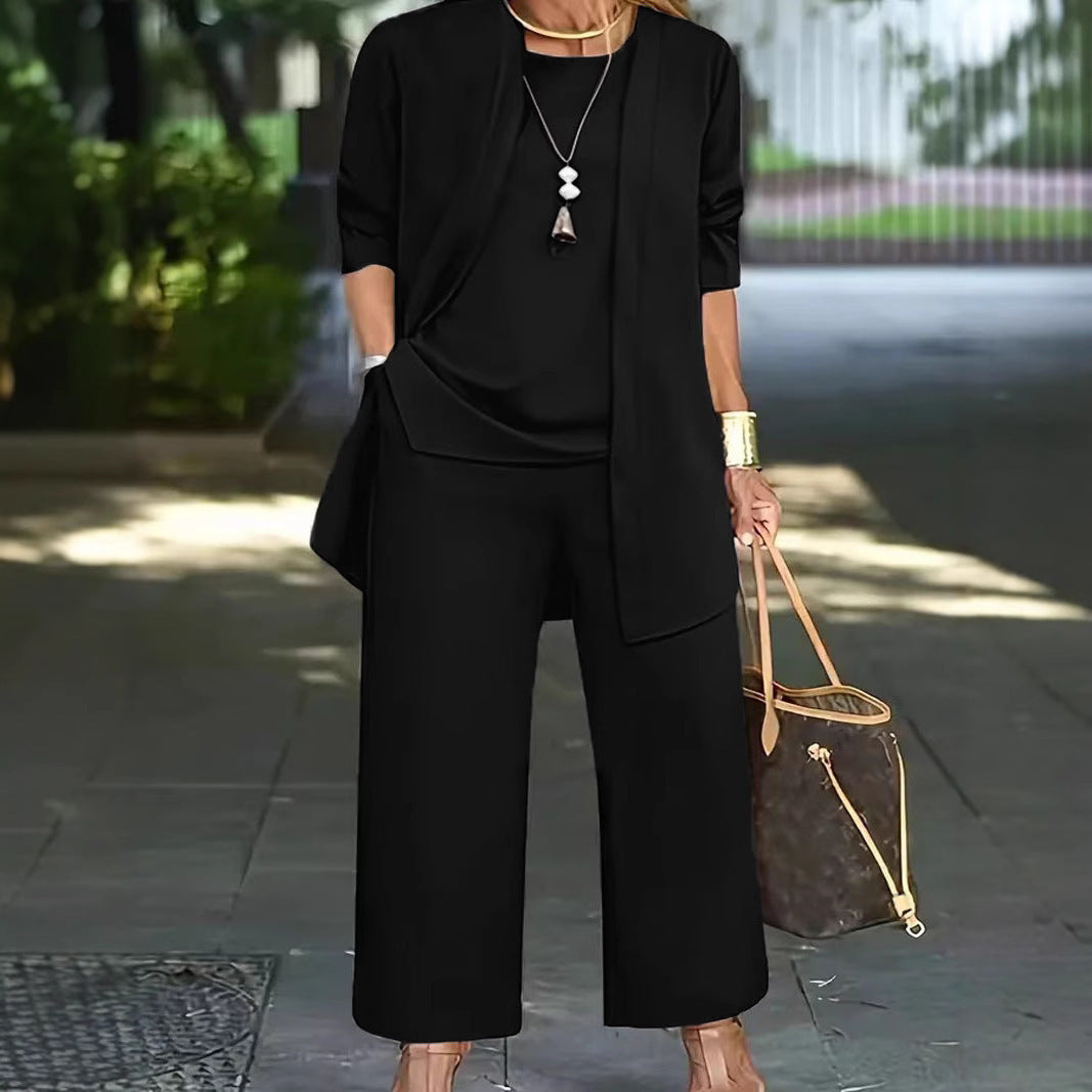 Women's 3-Piece Casual Set: Cardigan, Tank Top & Wide-Leg Pants