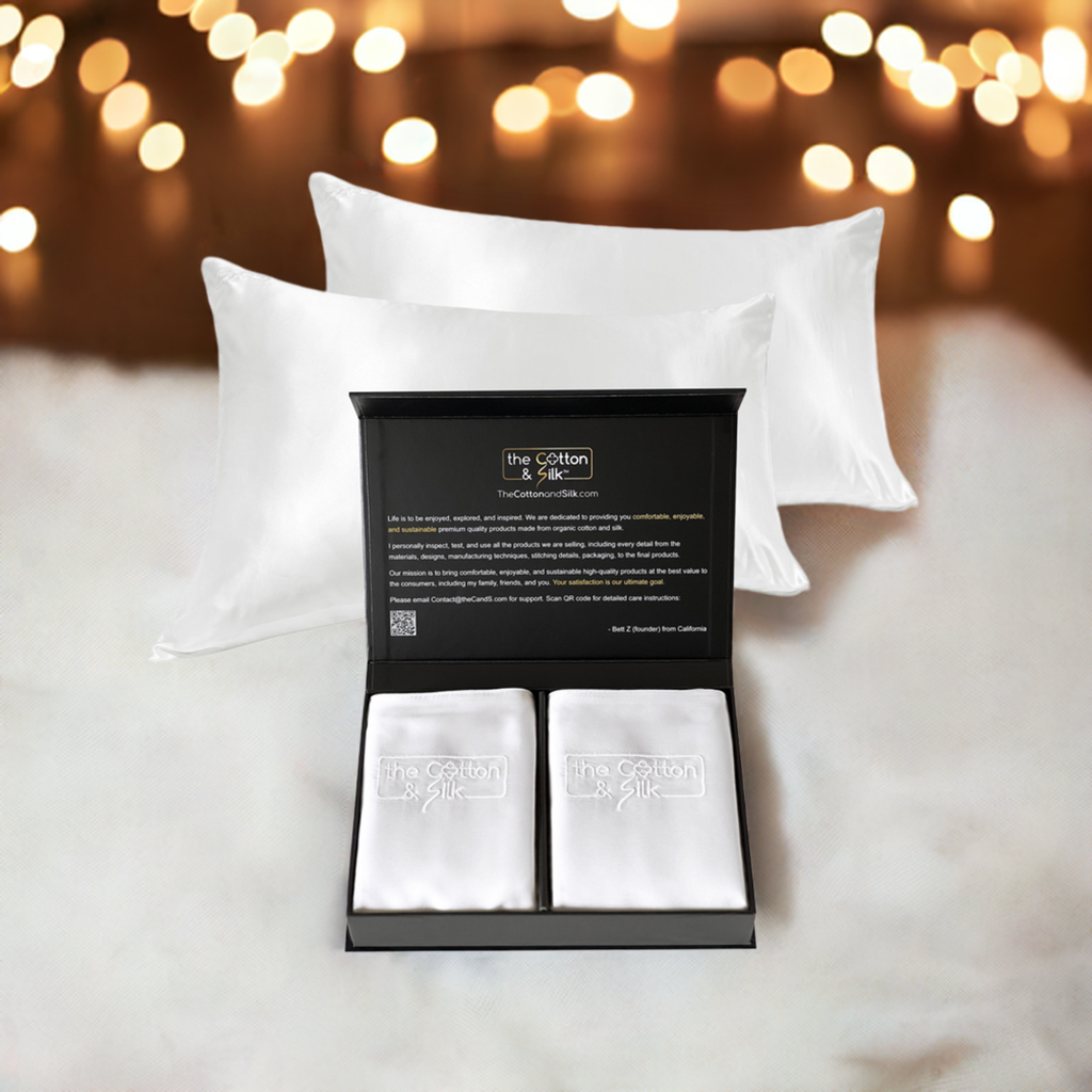 Luxurious 22 Momme Mulberry Silk Pillowcase Set of 2, White