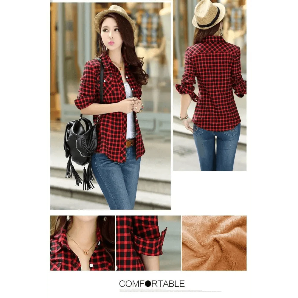 Luxury Winter Warm, Plus Velvet Thicken Plaid Shirt Style Coat Jacket For Women Clothes/Tops/Casual/Jacket/Outerwear For Female