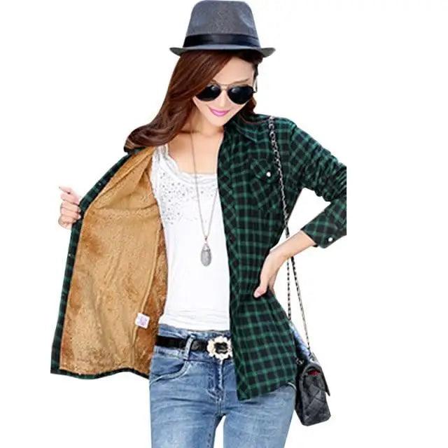 Luxury Winter Warm, Plus Velvet Thicken Plaid Shirt Style Coat Jacket For Women Clothes/Tops/Casual/Jacket/Outerwear For Female