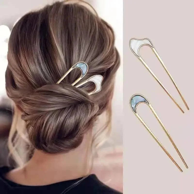 Simple Women Hair Stick Vintage Hair Clip Hairstyle U Shape Design Hairpin Girl Ponytail Hair Accessories