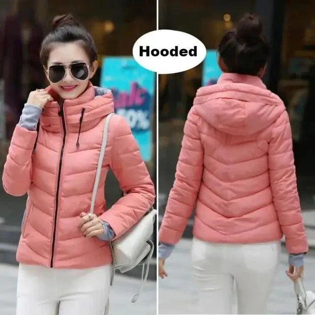 Soft And Comfortable Winter Jacket For Women Short Women's Thicken Outerwear In solid hooded Coats Zipper For Female Slim Cotton padded basic tops