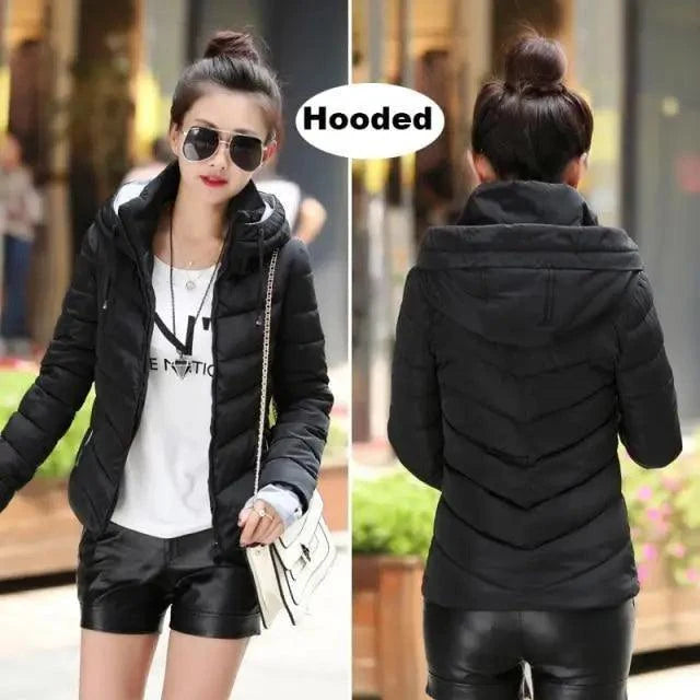 Soft And Comfortable Winter Jacket For Women Short Women's Thicken Outerwear In solid hooded Coats Zipper For Female Slim Cotton padded basic tops