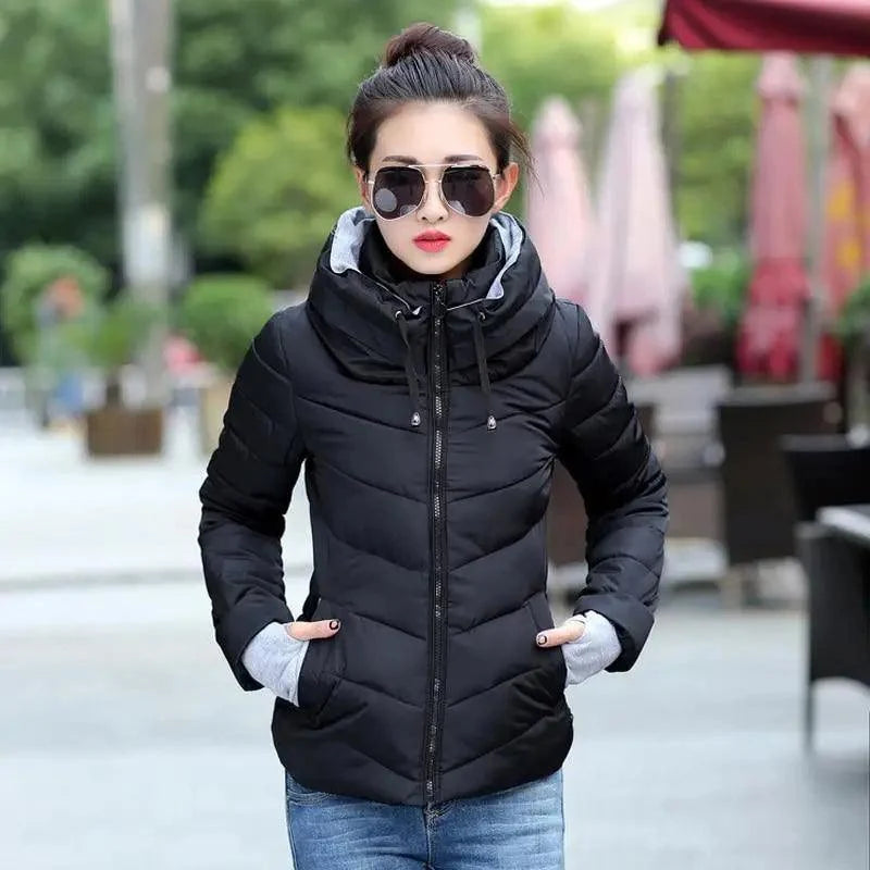 Soft And Comfortable Winter Jacket For Women Short Women's Thicken Outerwear In solid hooded Coats Zipper For Female Slim Cotton padded basic tops